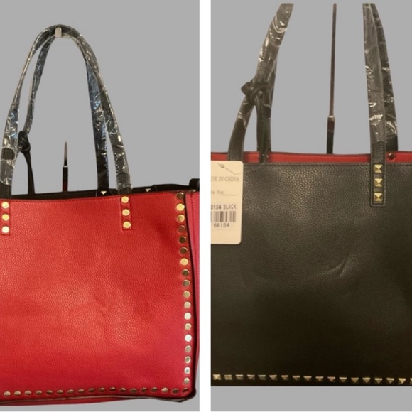 Black/red with gold Studs reversible Tote Bag NWT 😊 - Picture 1 of 6